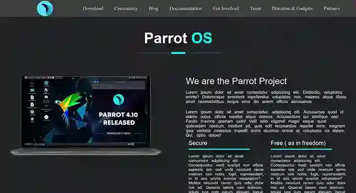 parrot os landing page full website responsive design